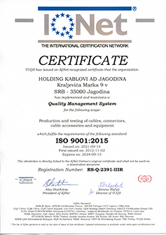Quality sertificate IQNet ISO 9001:2008.